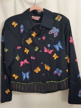 Vintage Ultimate Philadelphia Pa Black Embroidered Butterfly Jacket - Women's